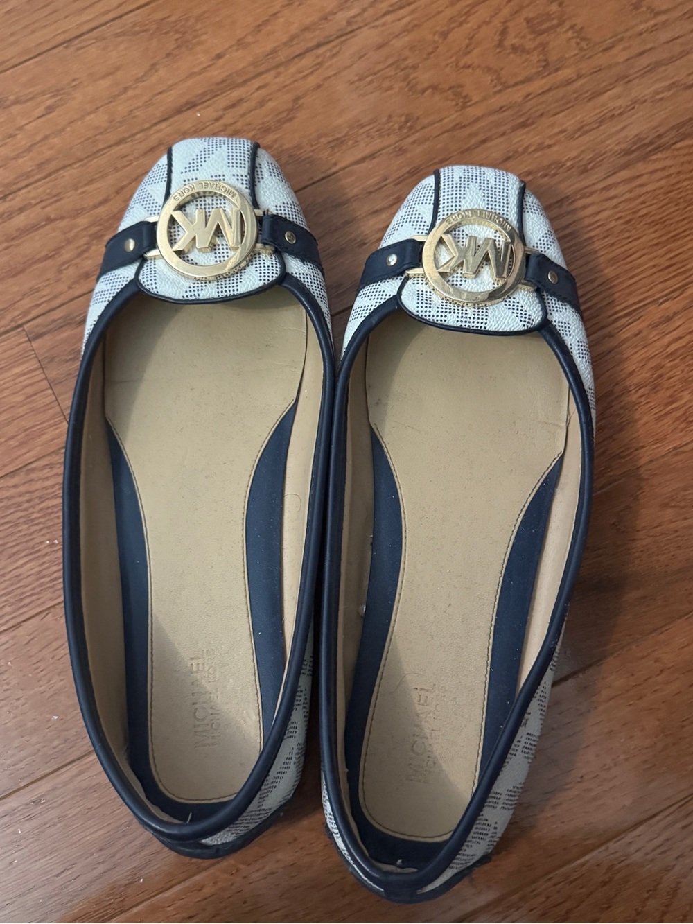 MICHAEL Michael Kors Navy and White Logo Ballet Flats